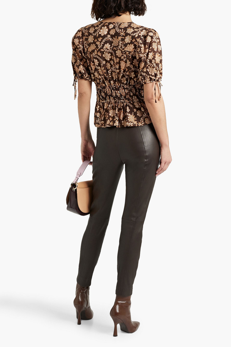 Shop Derek Lam 10 Crosby Rhea Wrap-effect Printed Linen-blend Top In Chocolate