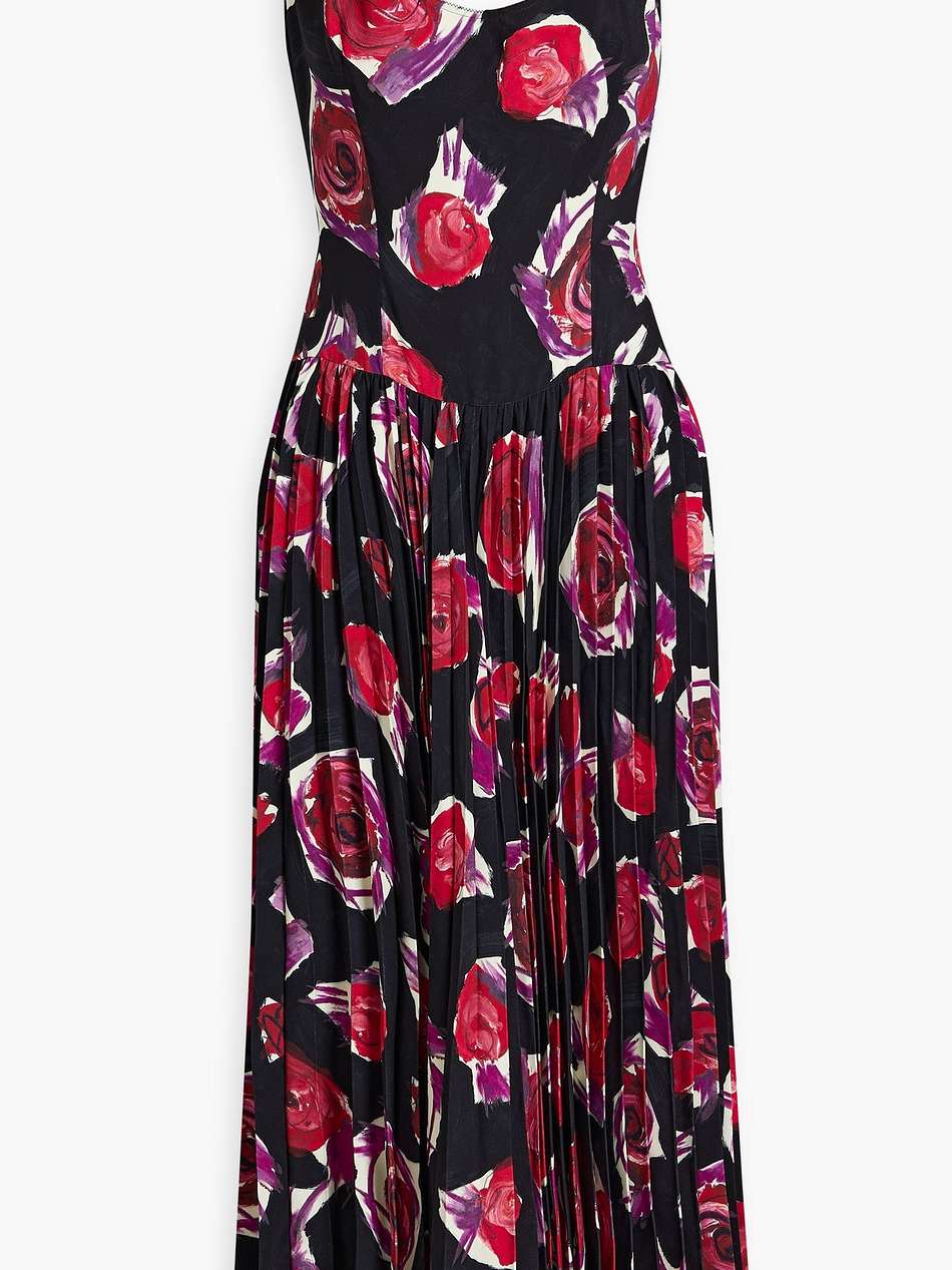 pleated floral-print crepe midi dress