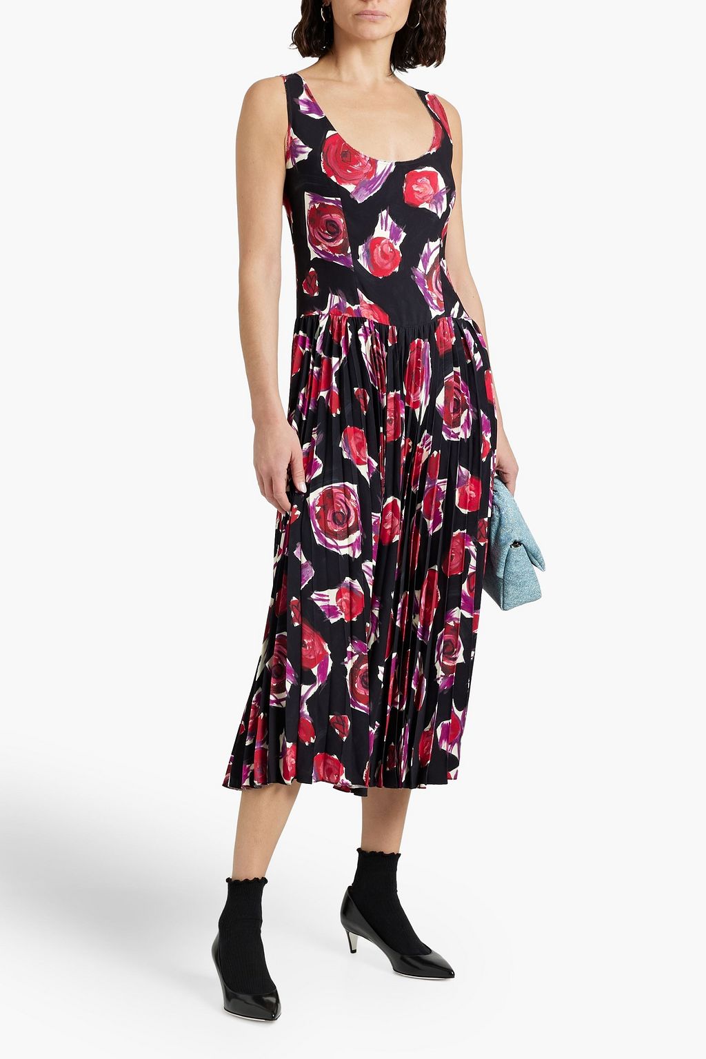 MARNI Pleated floral-print crepe midi dress