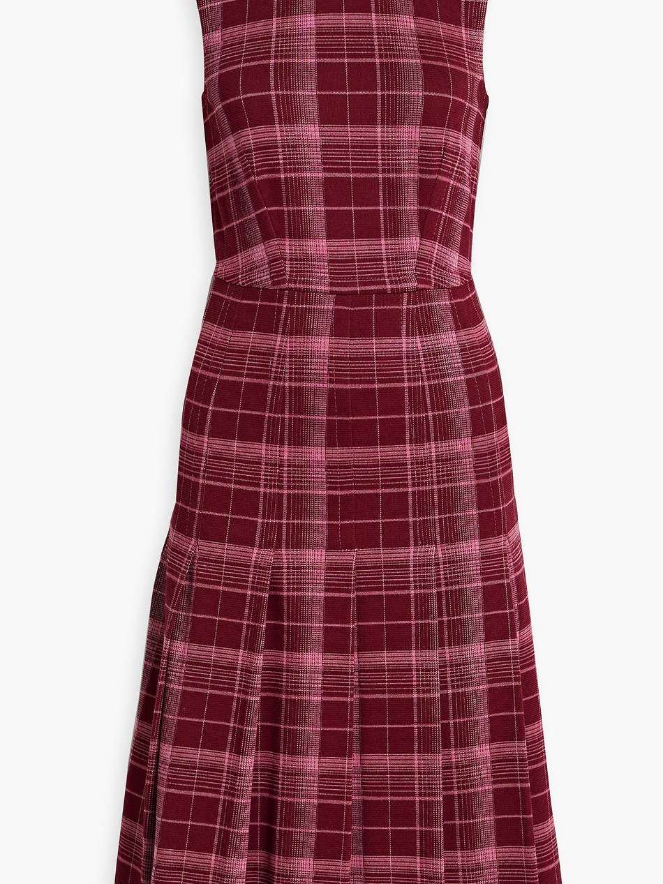 pleated checked jersey midi dress