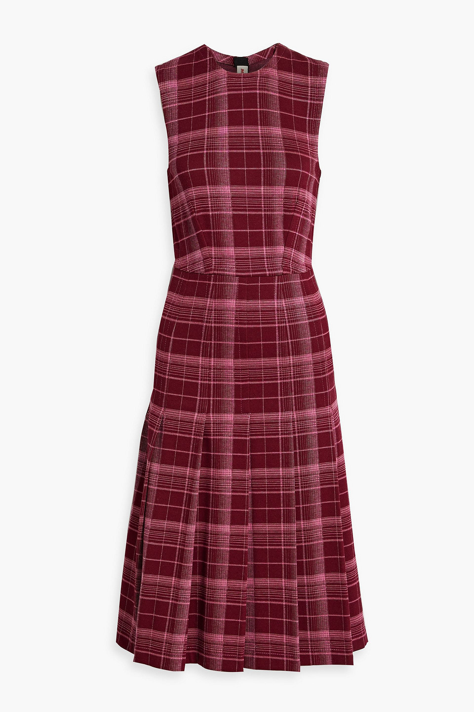 Marni Pleated Checked Jersey Midi Dress In Claret