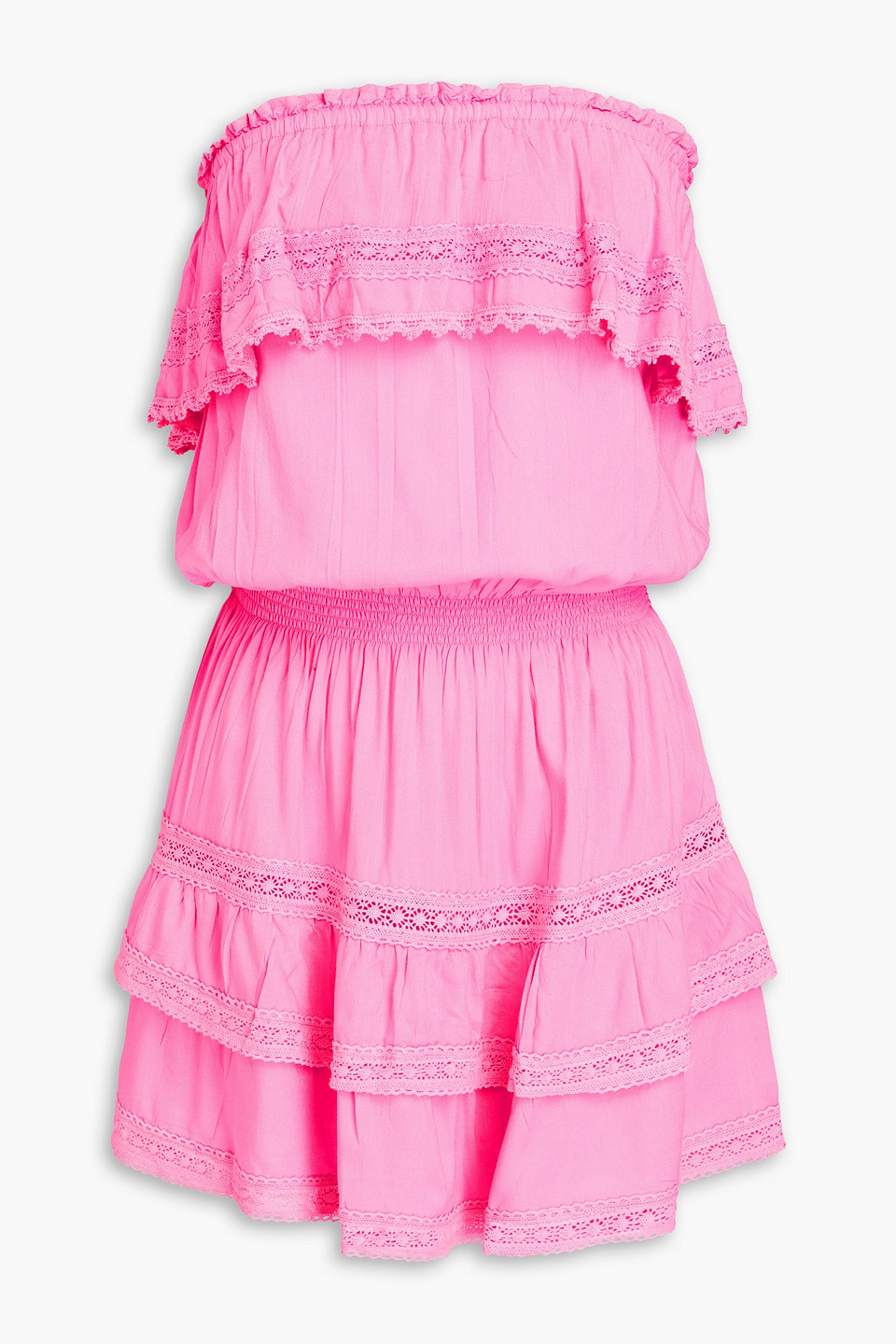 Shop Melissa Odabash Salma Strapless Ruffled Voile Mini Dress In Pink