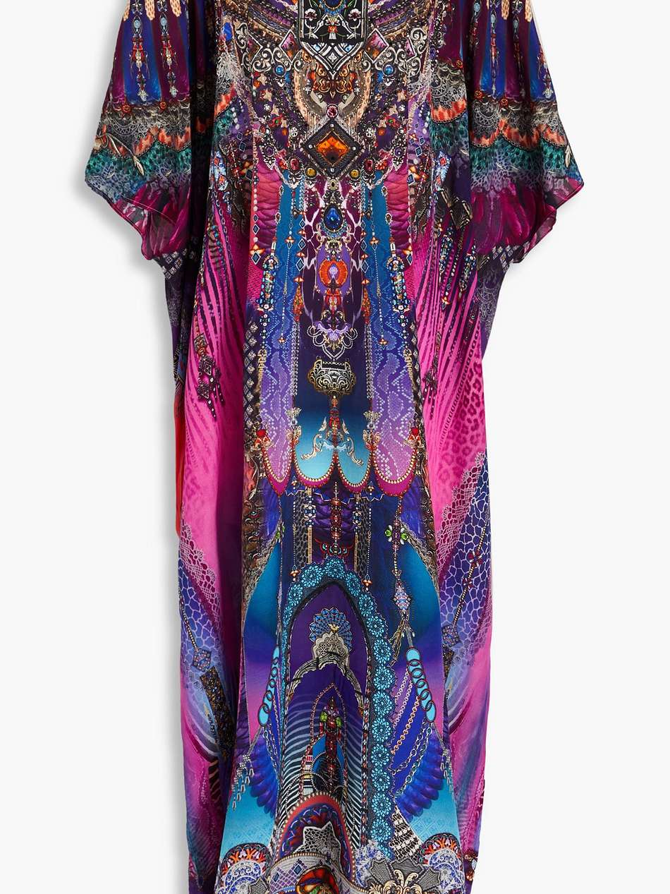 embellished printed silk crepe de chine kaftan