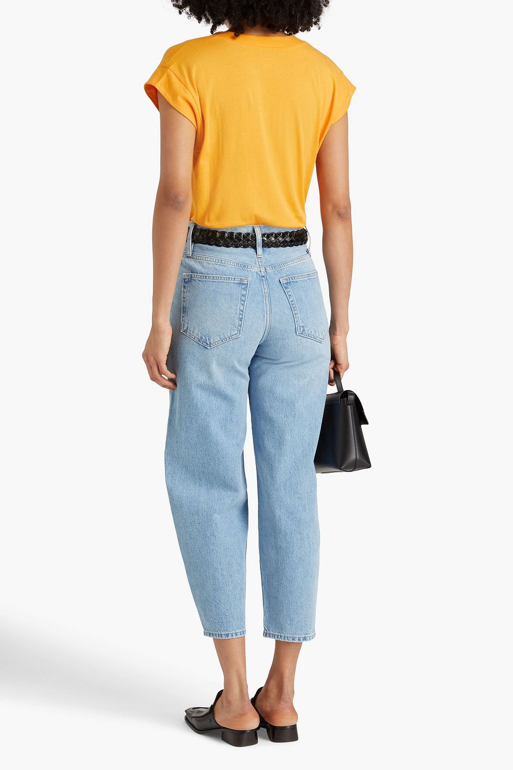 FRAME Cropped faded high-rise tapered jeans