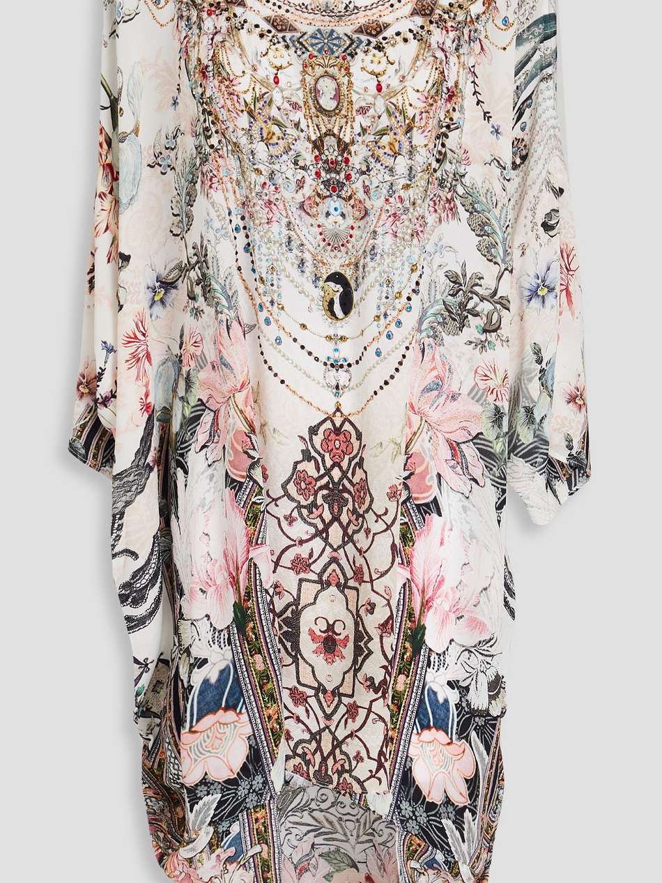 embellished printed silk crepe de chine dress