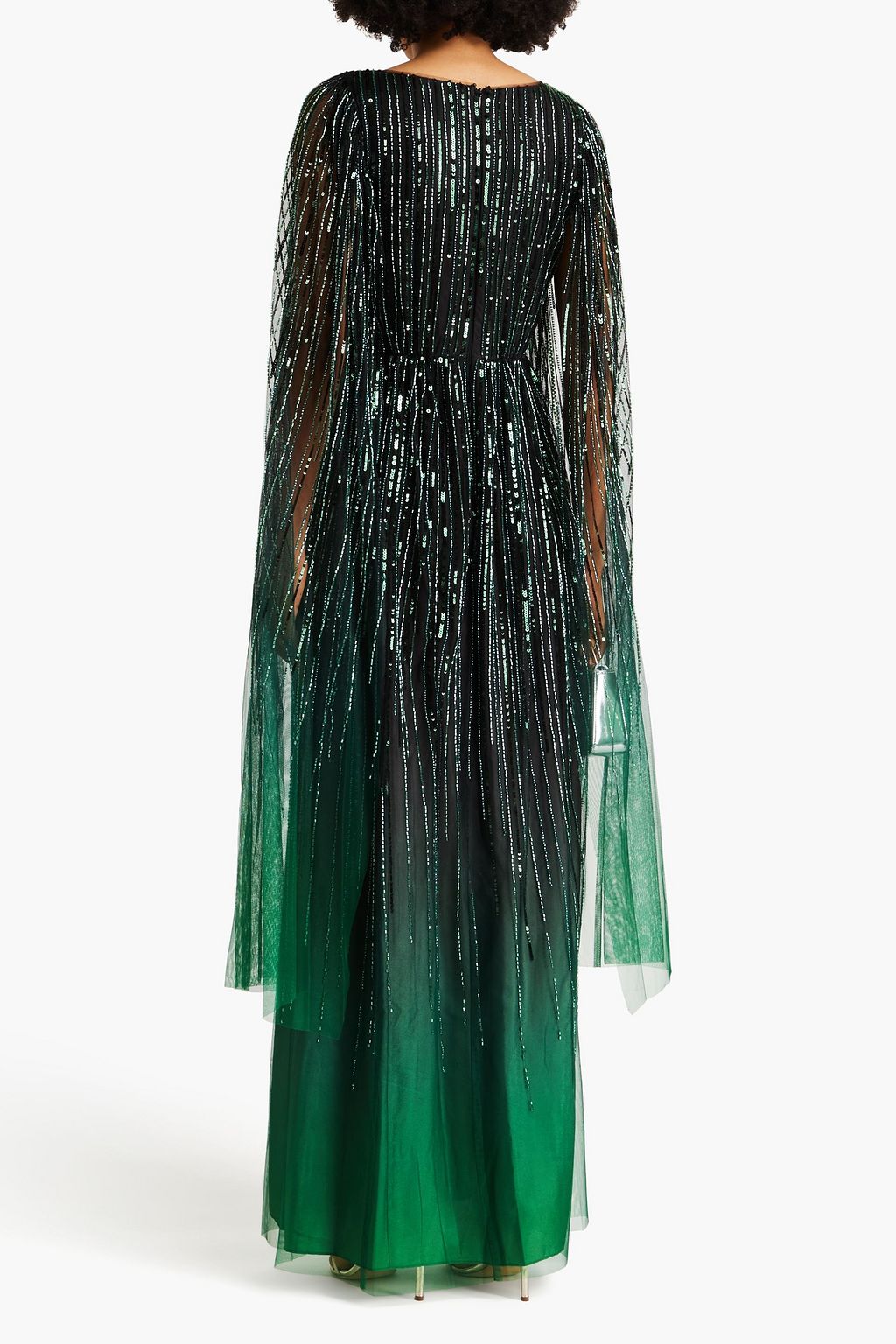MARCHESA NOTTE فستان سهرة مصنوع من التول بأسلوب الكاب وبتصميم مزركش