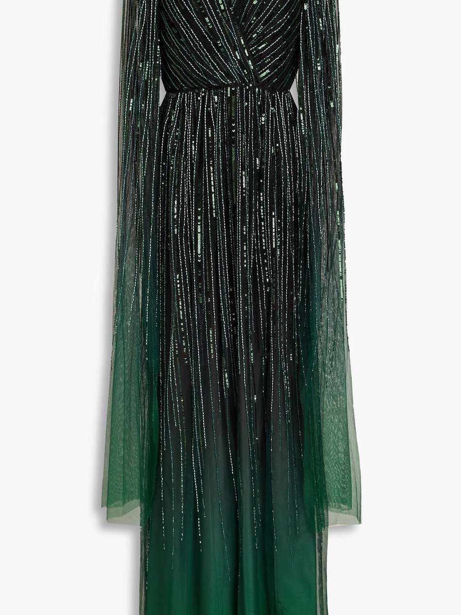 cape-effect embellished tulle gown