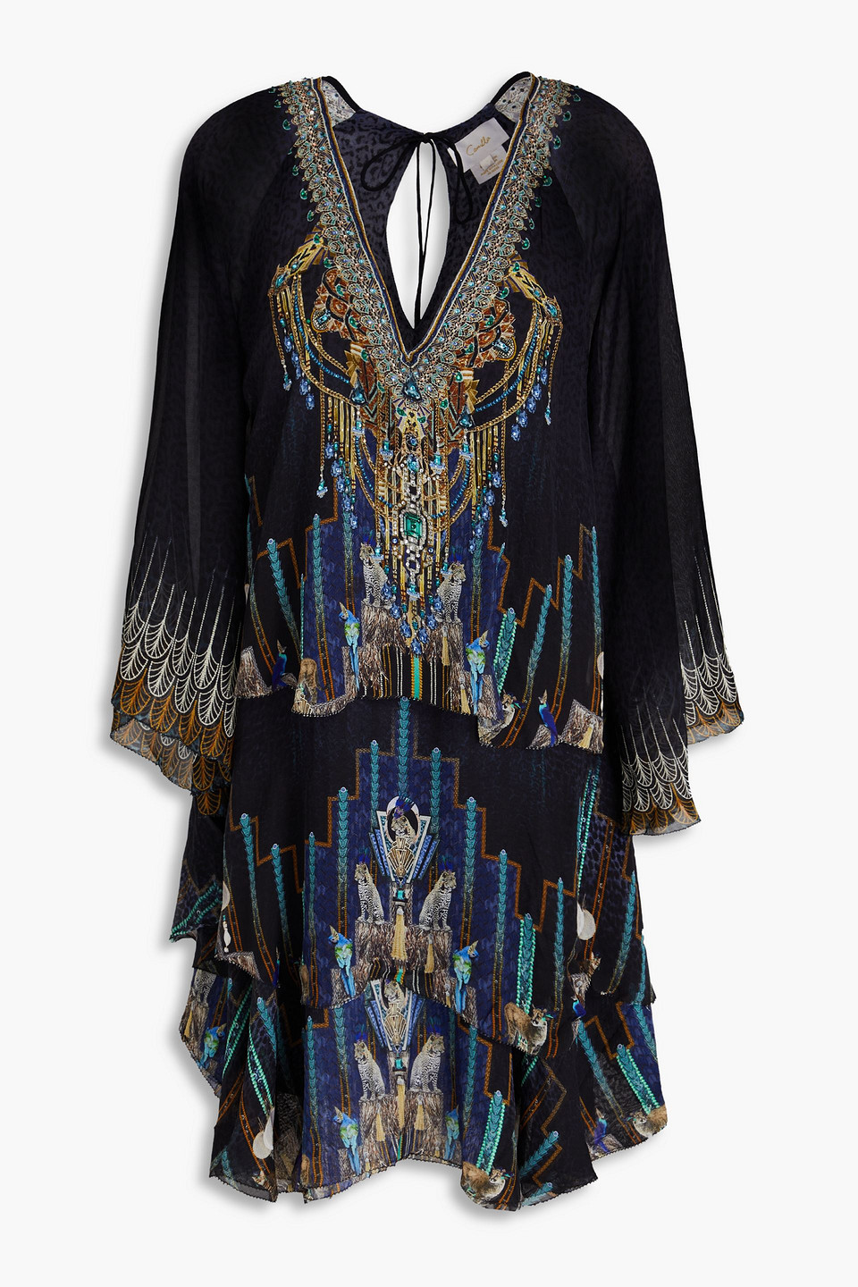 Camilla Embellished Printed Silk-chiffon Mini Dress In Black