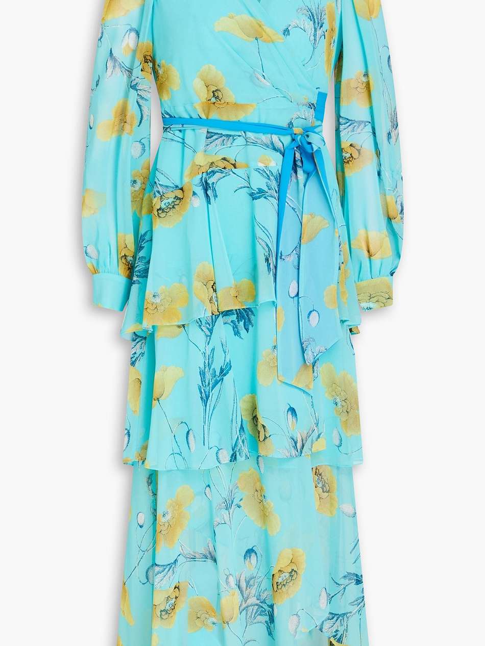 silvia tiered floral-print crepe de chine midi wrap dress