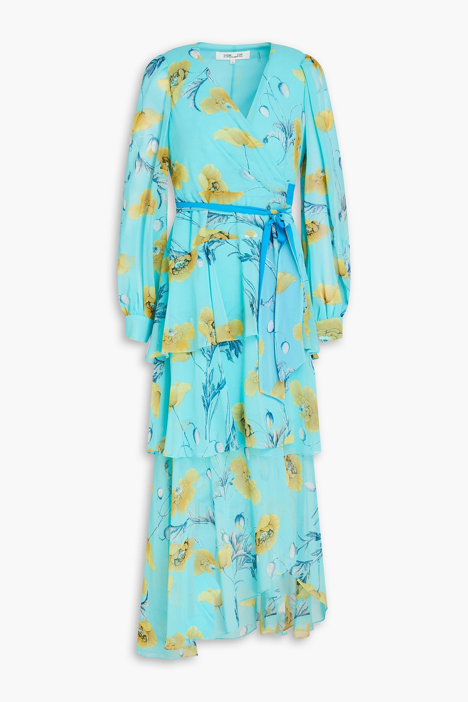 Diane Von Furstenberg Silvia Tiered Floral-print Crepe De Chine Midi Dress In Turquoise