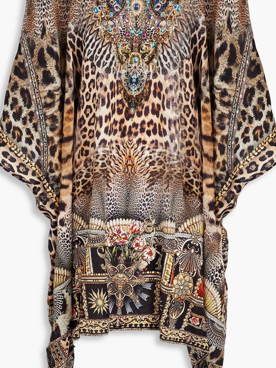 crystal-embellished printed silk crepe de chine kaftan