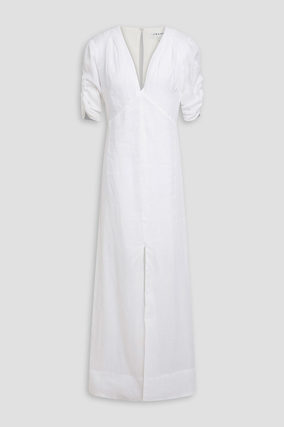 FRAME - Gahthered ramie-gauze maxi dress - White - M