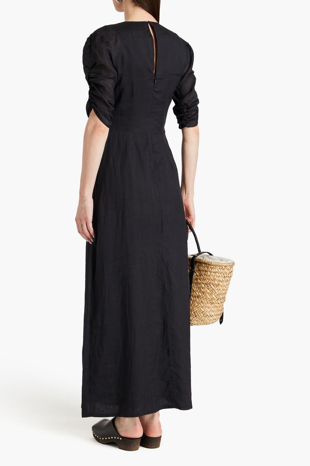 FRAME Gahthered ramie-gauze maxi dress