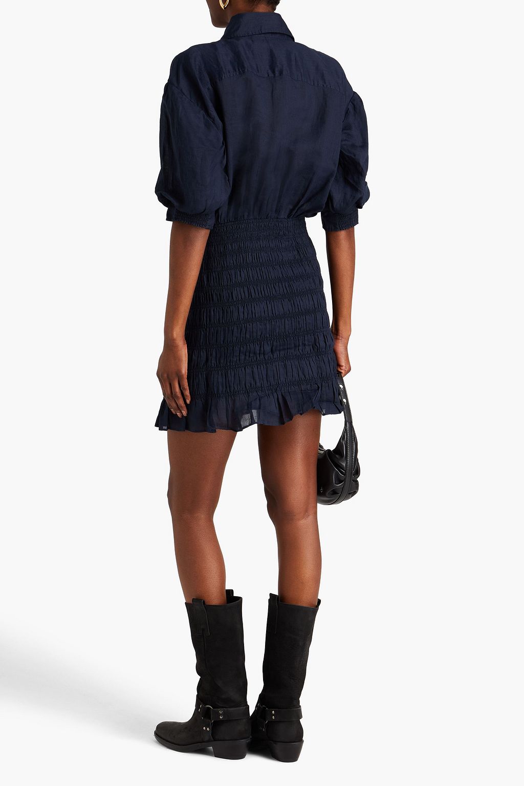 FRAME Shirred ramie mini shirt dress