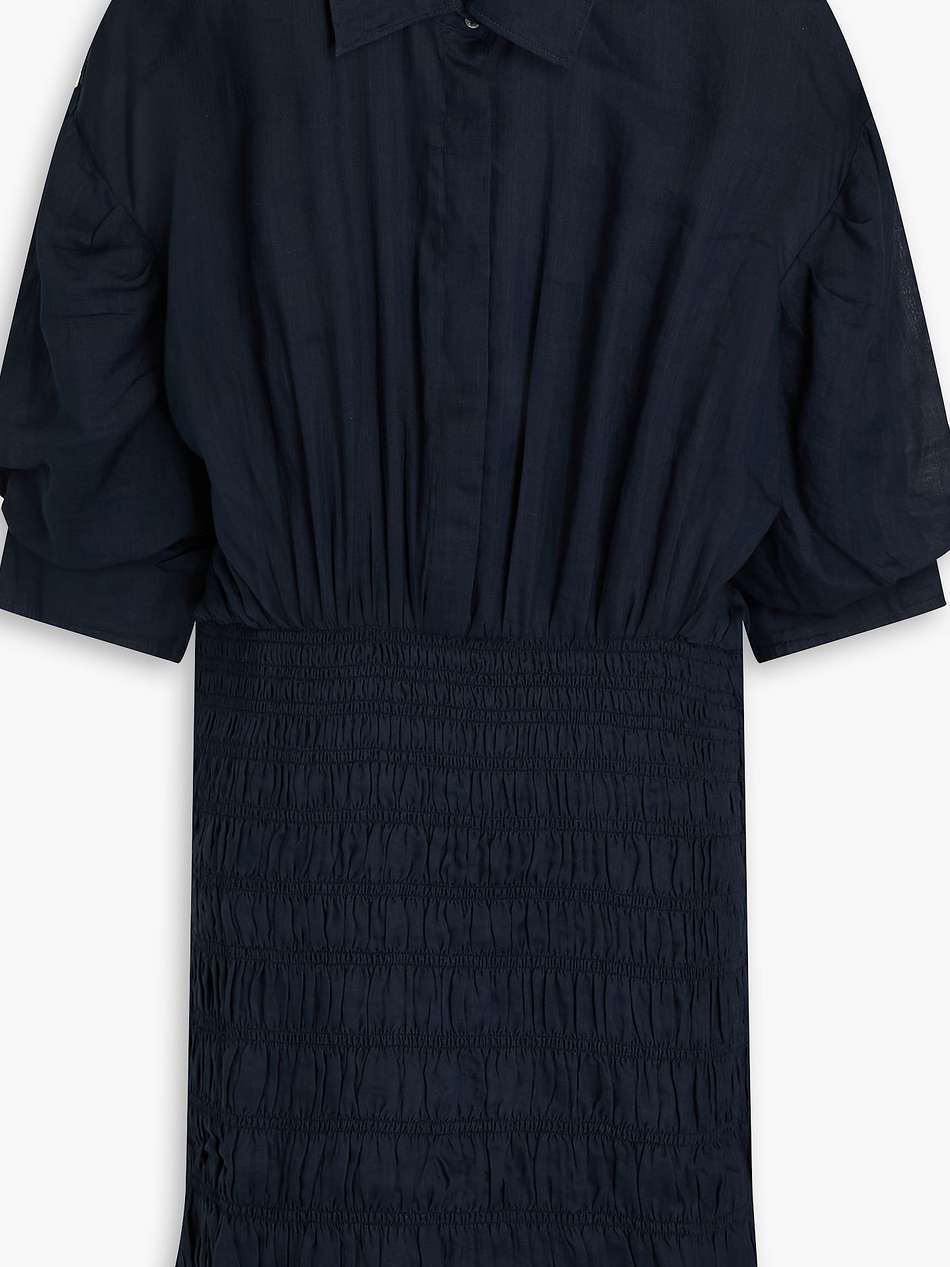 shirred ramie mini shirt dress