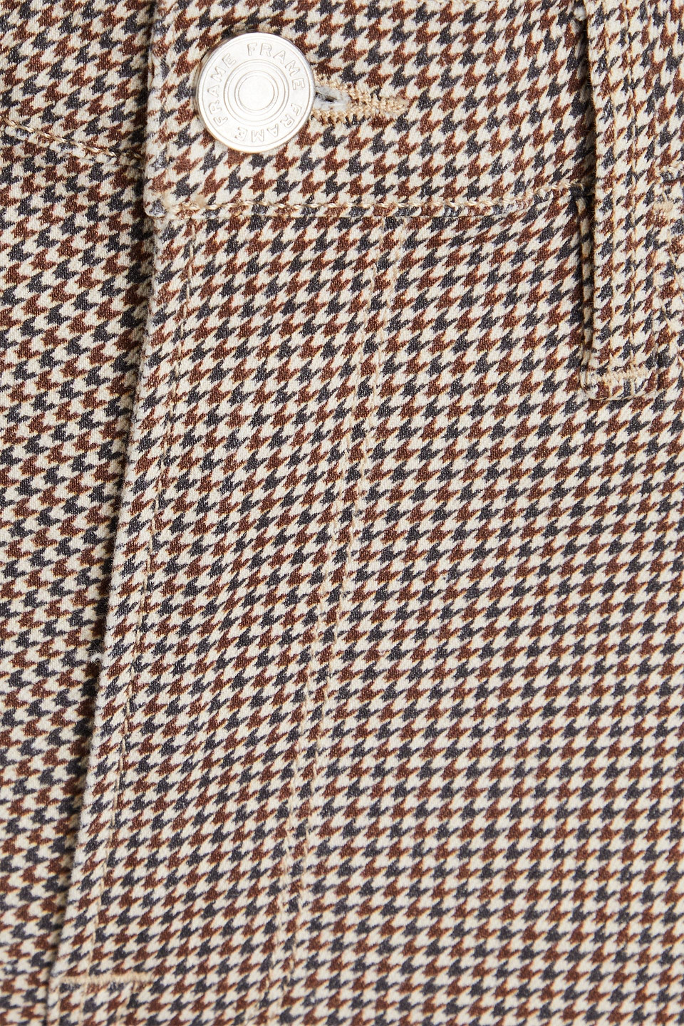 Frame Cropped Houndstooth Cotton-blend Jacquard Kick-flare Pants In Light Brown