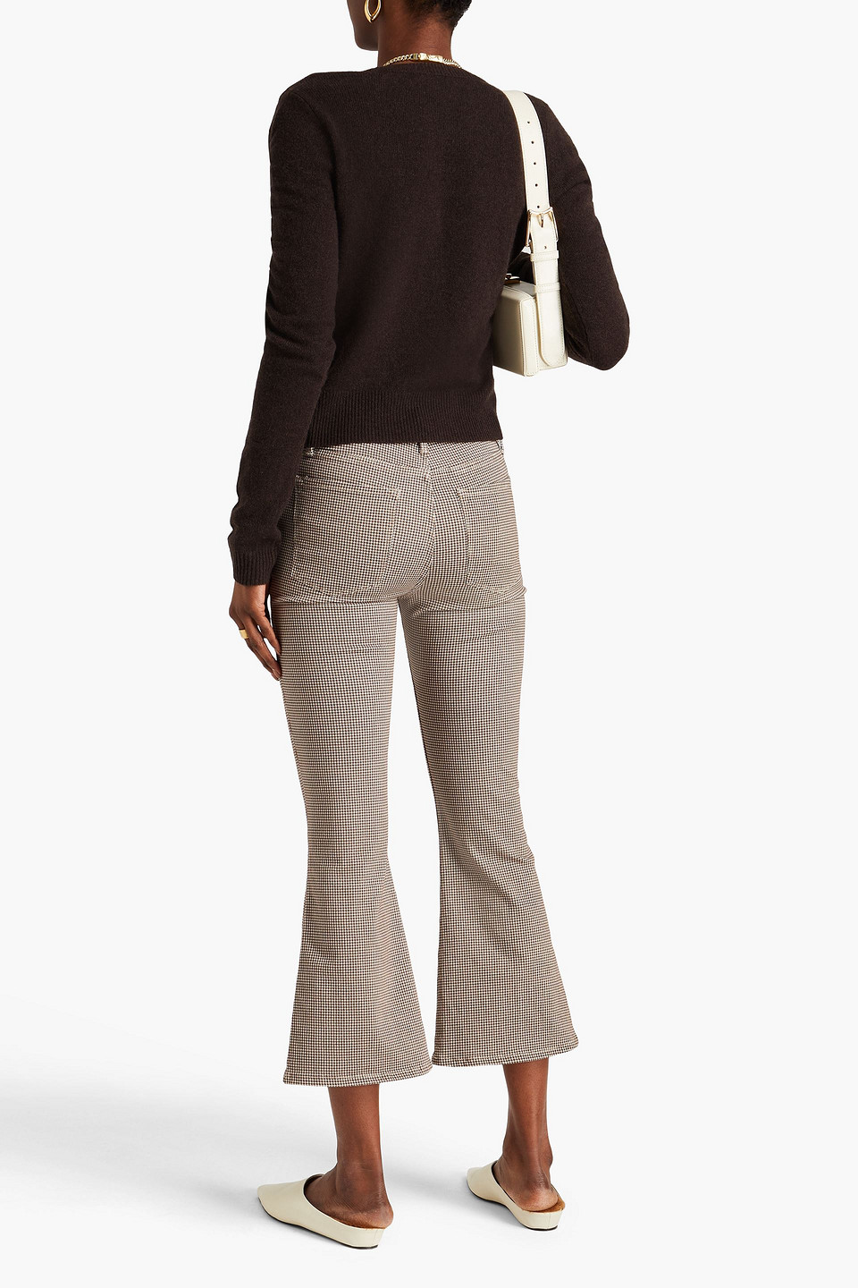 Frame Cropped Houndstooth Cotton-blend Jacquard Kick-flare Pants In Light Brown