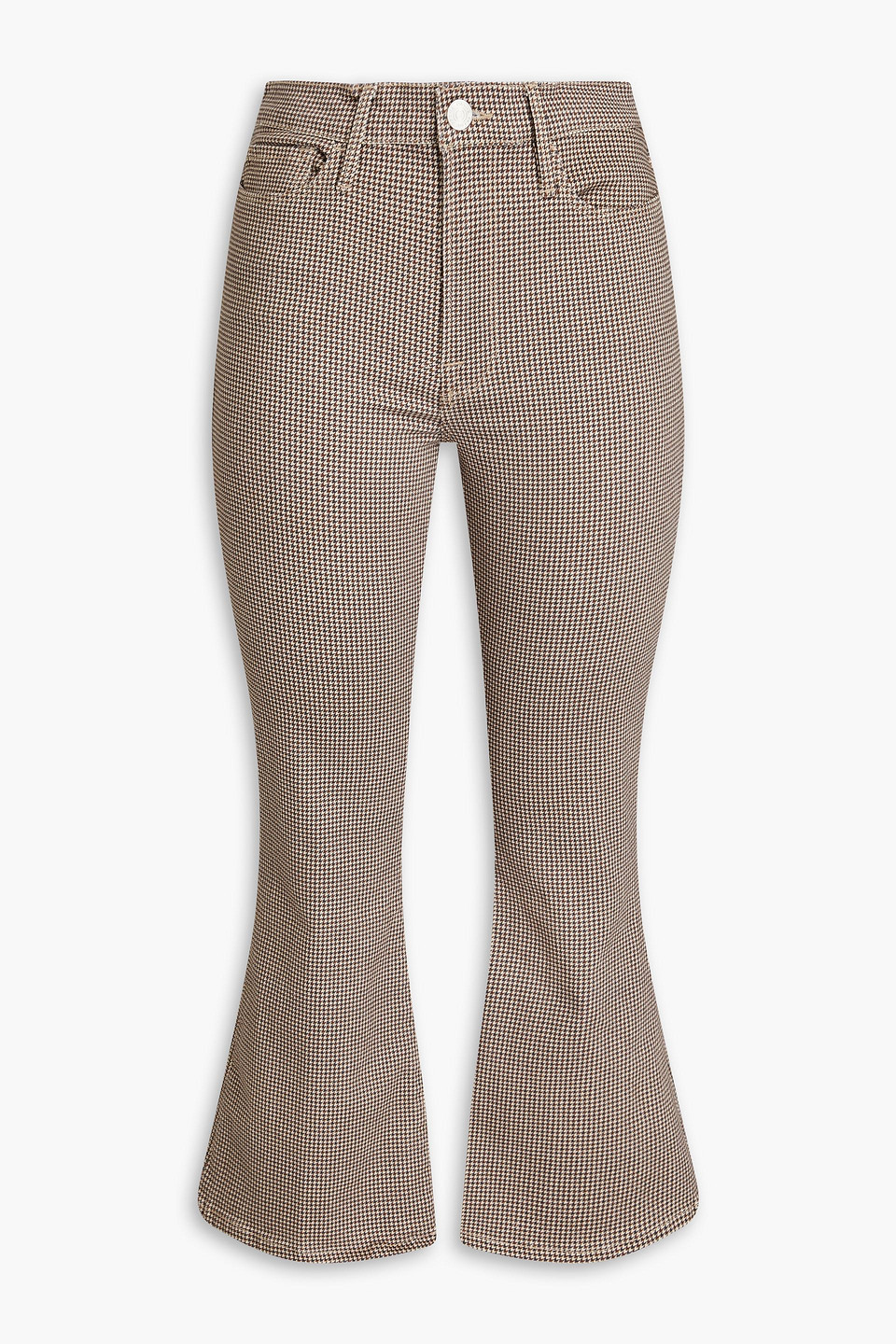 Frame Cropped Houndstooth Cotton-blend Jacquard Kick-flare Pants In Light Brown