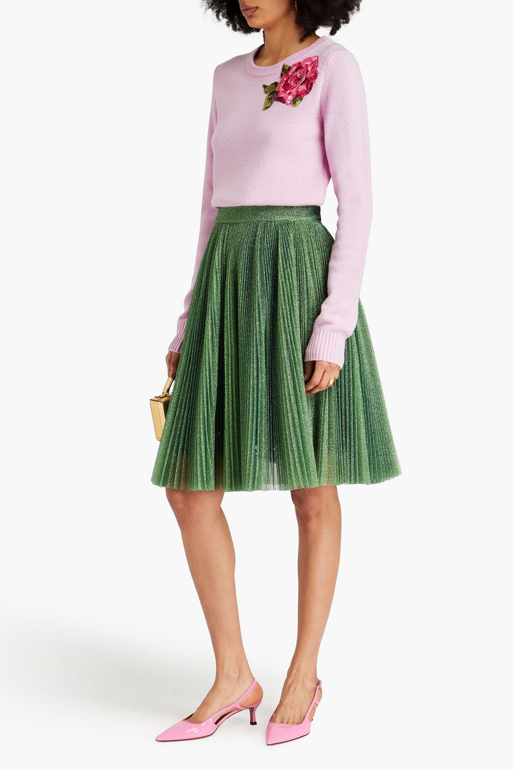 DOLCE&GABBANA 메탈릭 튤 플리츠 스커트