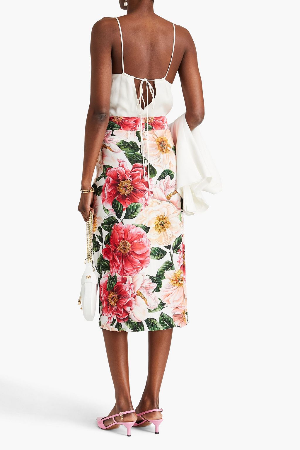 DOLCE&GABBANA Wrap-effect floral-print stretch-crepe midi skirt