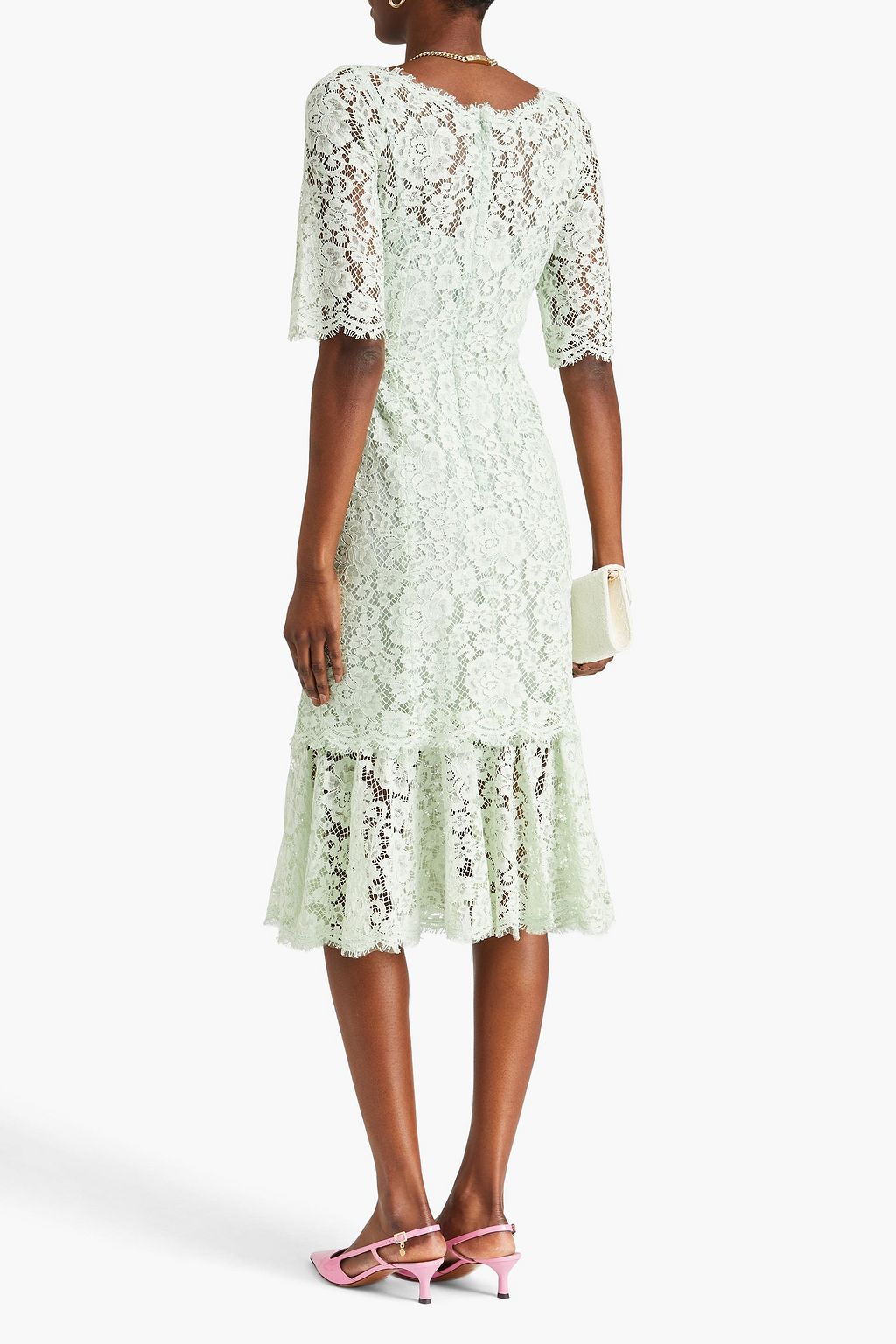 DOLCE&GABBANA Ausgestelltes Midikleid aus schnurgebundener Spitze