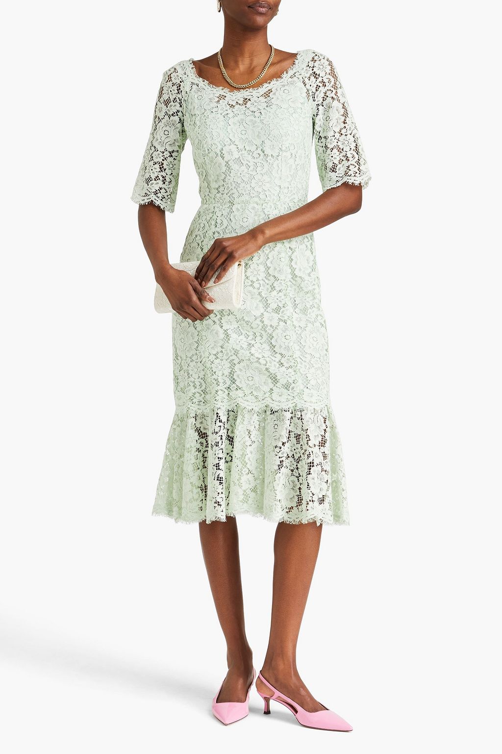 DOLCE&GABBANA Ausgestelltes Midikleid aus schnurgebundener Spitze