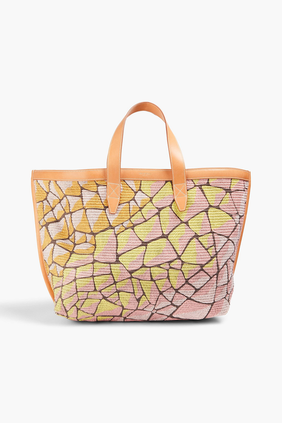 Pucci Printed Faux Raffia Tote In Orange