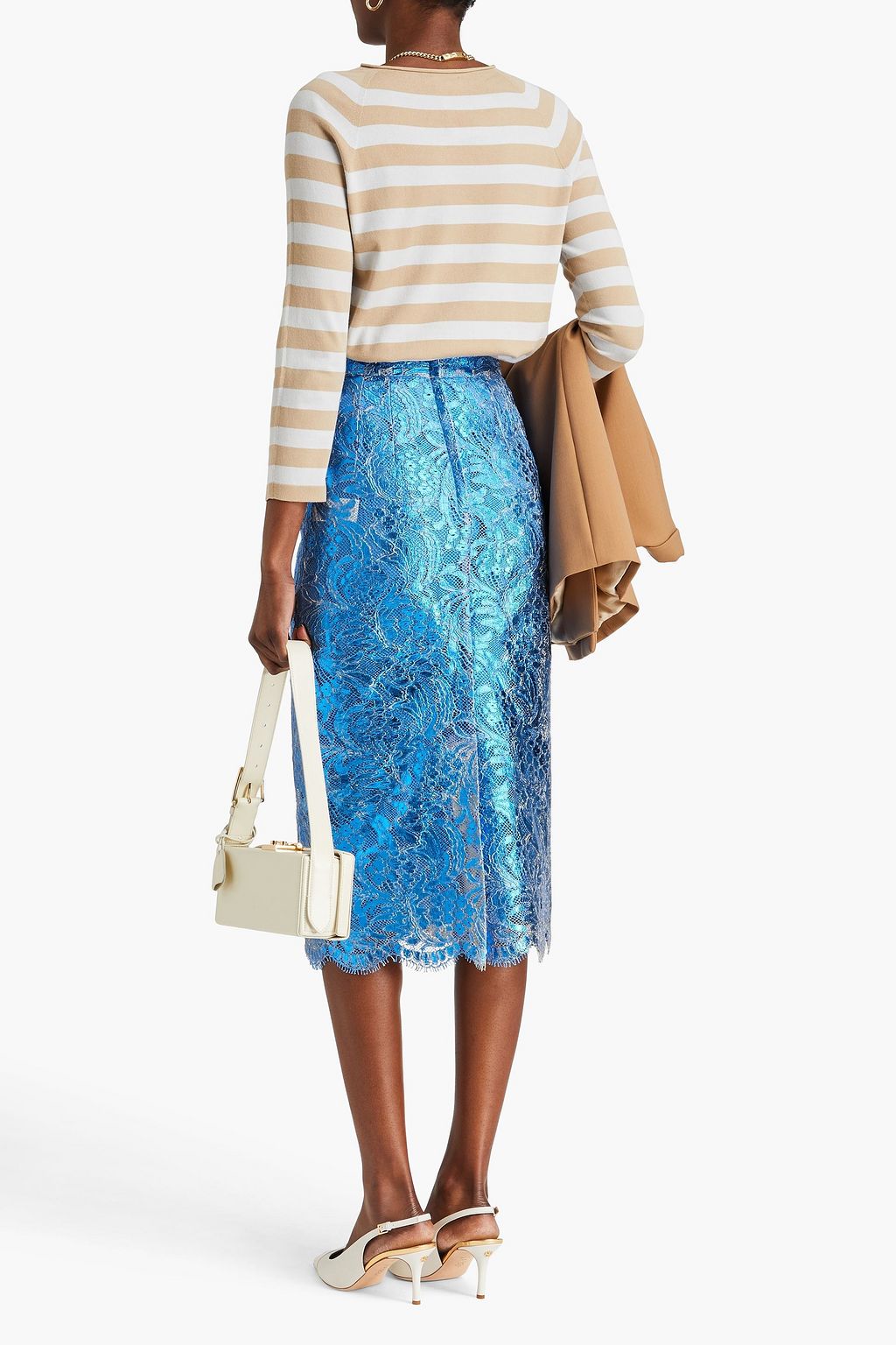 DOLCE&GABBANA Metallic coated corded lace midi pencil skirt