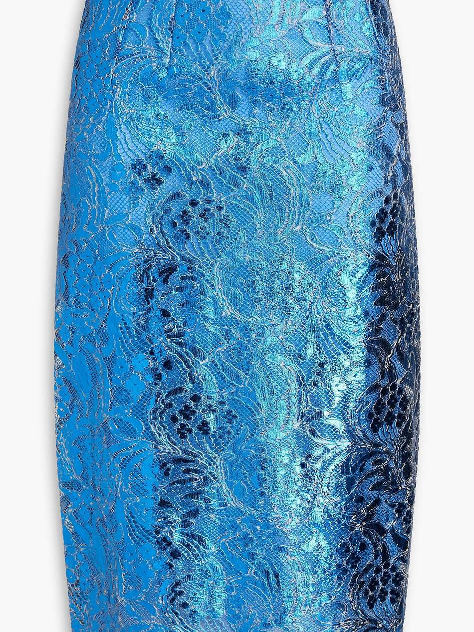 metallic coated corded lace midi pencil skirt