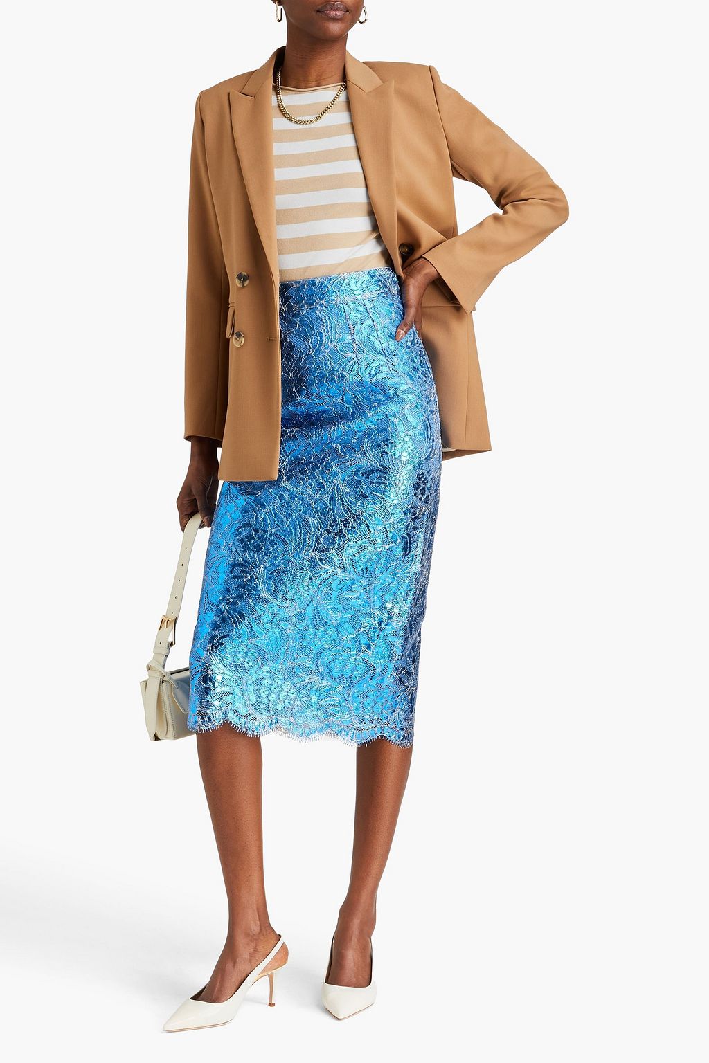 DOLCE&GABBANA Metallic coated corded lace midi pencil skirt
