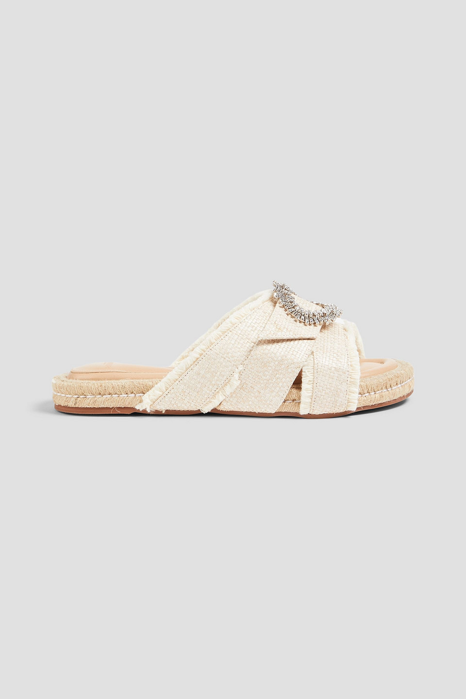 Shop Alexandre Birman Madelina Embellished Leather And Raffia Sandals In Cream