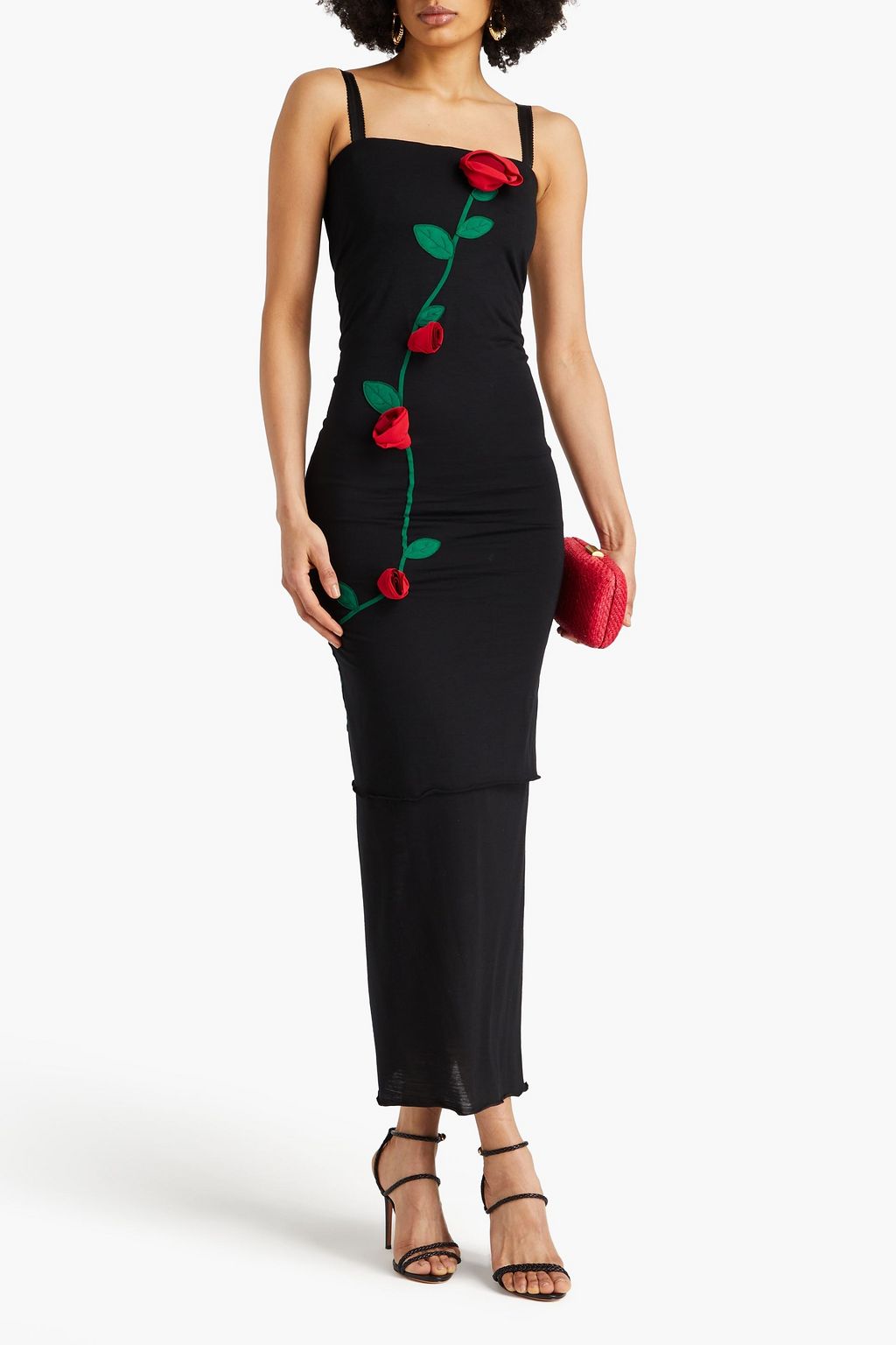 DOLCE&GABBANA Maxikleid aus Woll-Jersey mit Applikationen