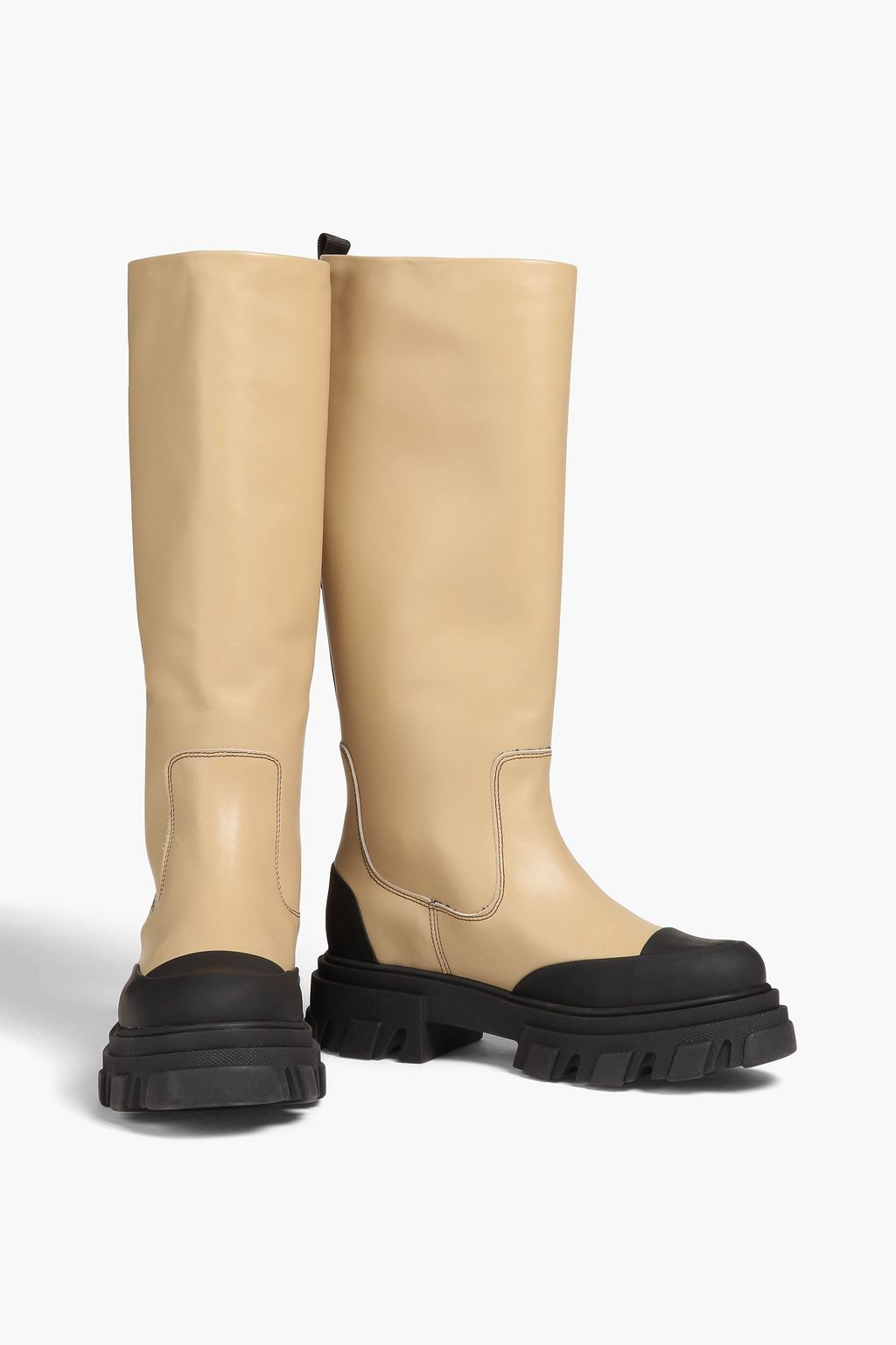 GANNI Kniehohe Stiefel aus zweifarbigem Leder