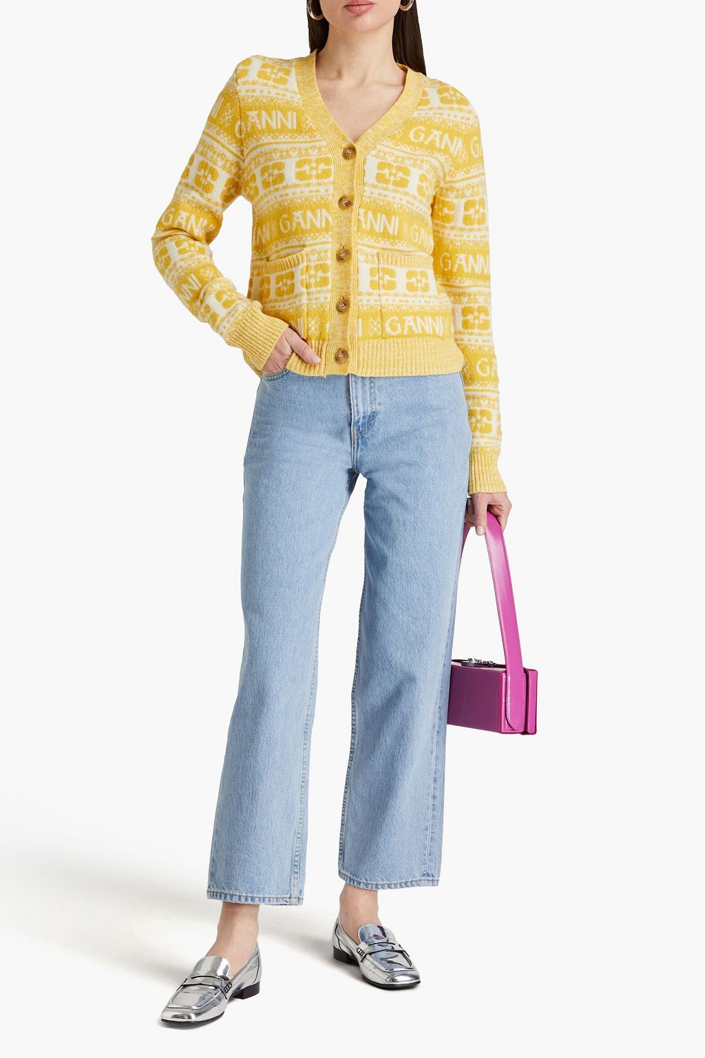 GANNI Intarsia-knit cardigan
