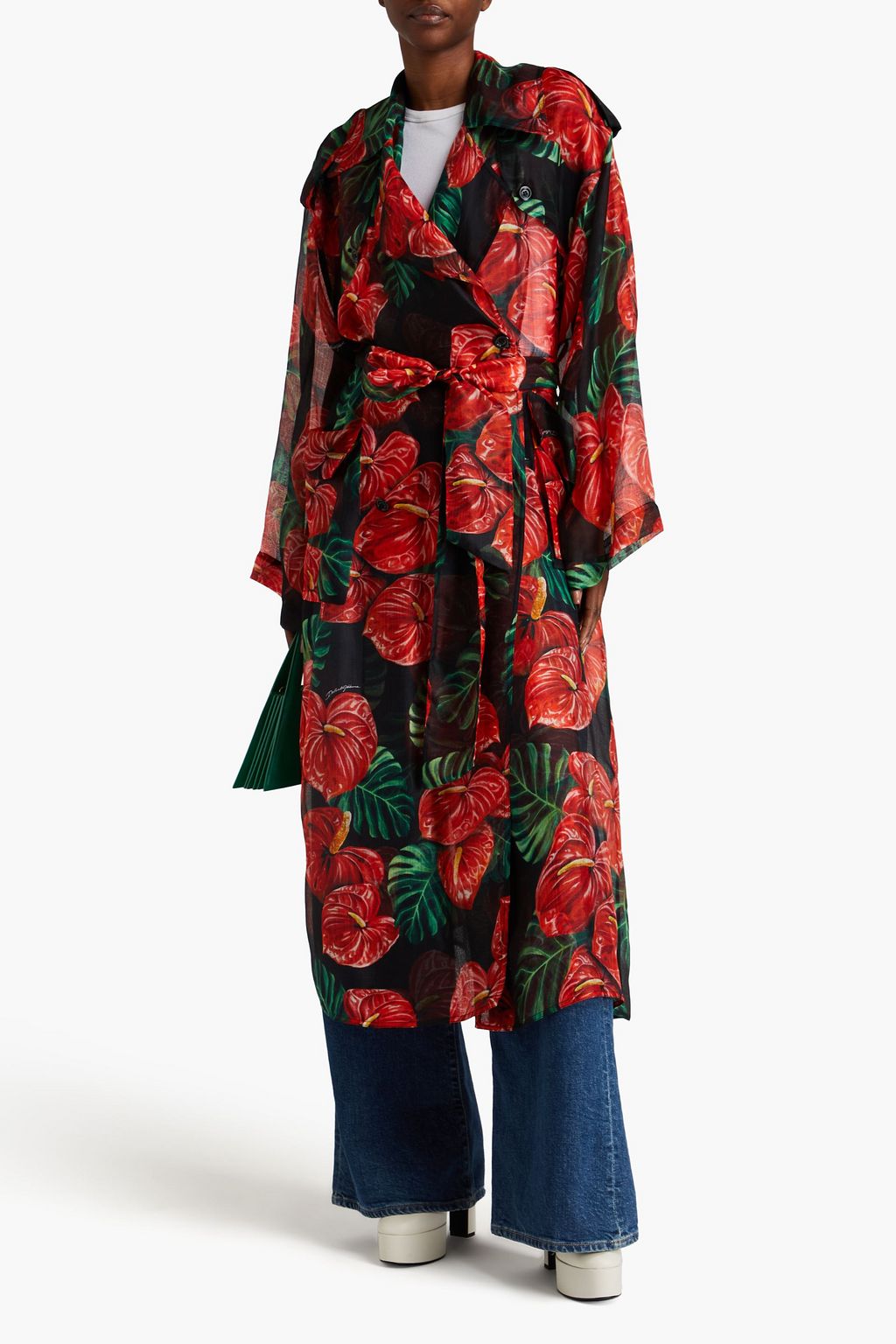 DOLCE&GABBANA Floral-print silk-organza trench coat