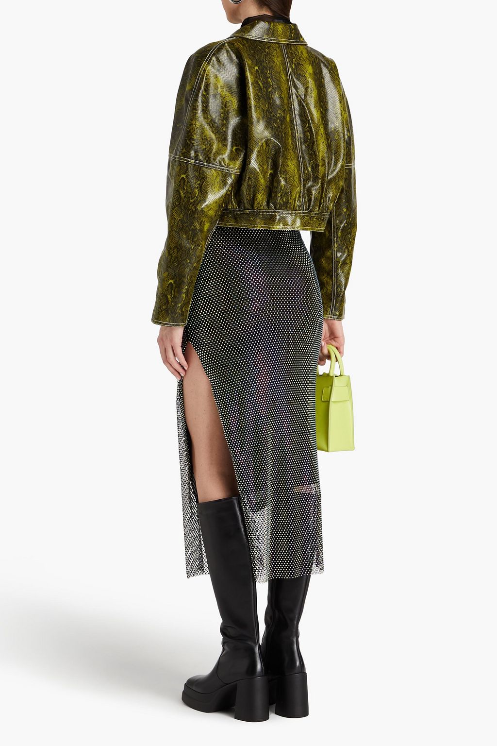 GANNI Cropped faux snake-effect leather jacket