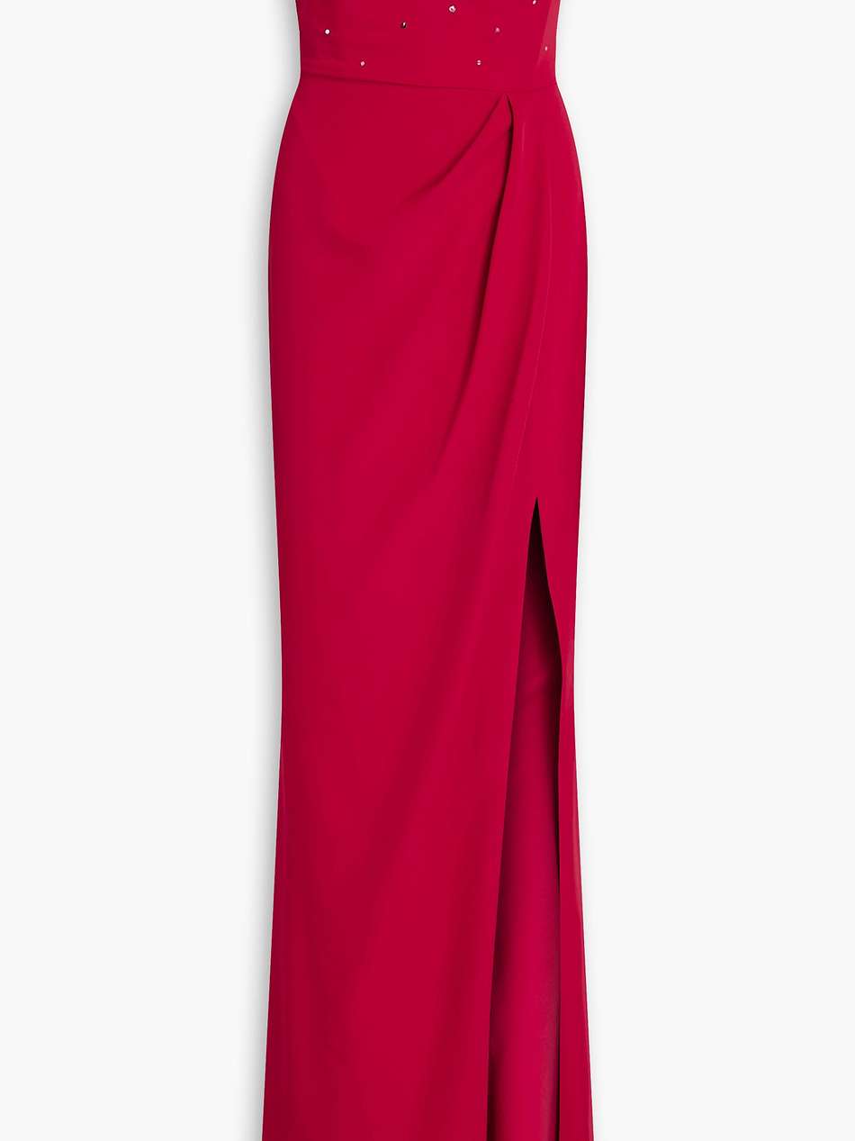 off-the-shoulder embellished crepe gown