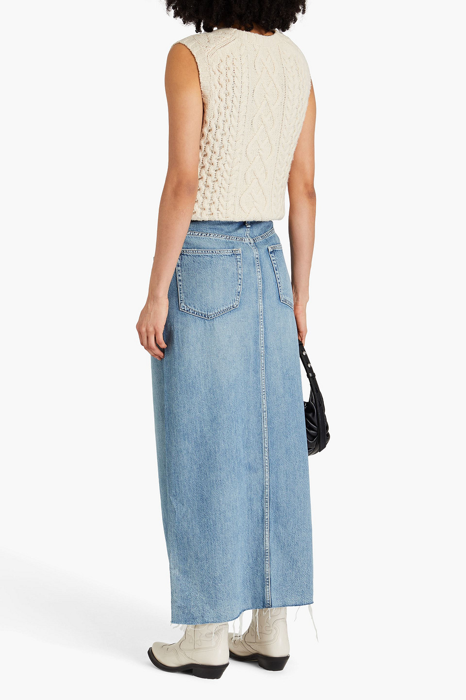 Shop Rag & Bone Avery Frayed Denim Maxi Skirt In Light Denim