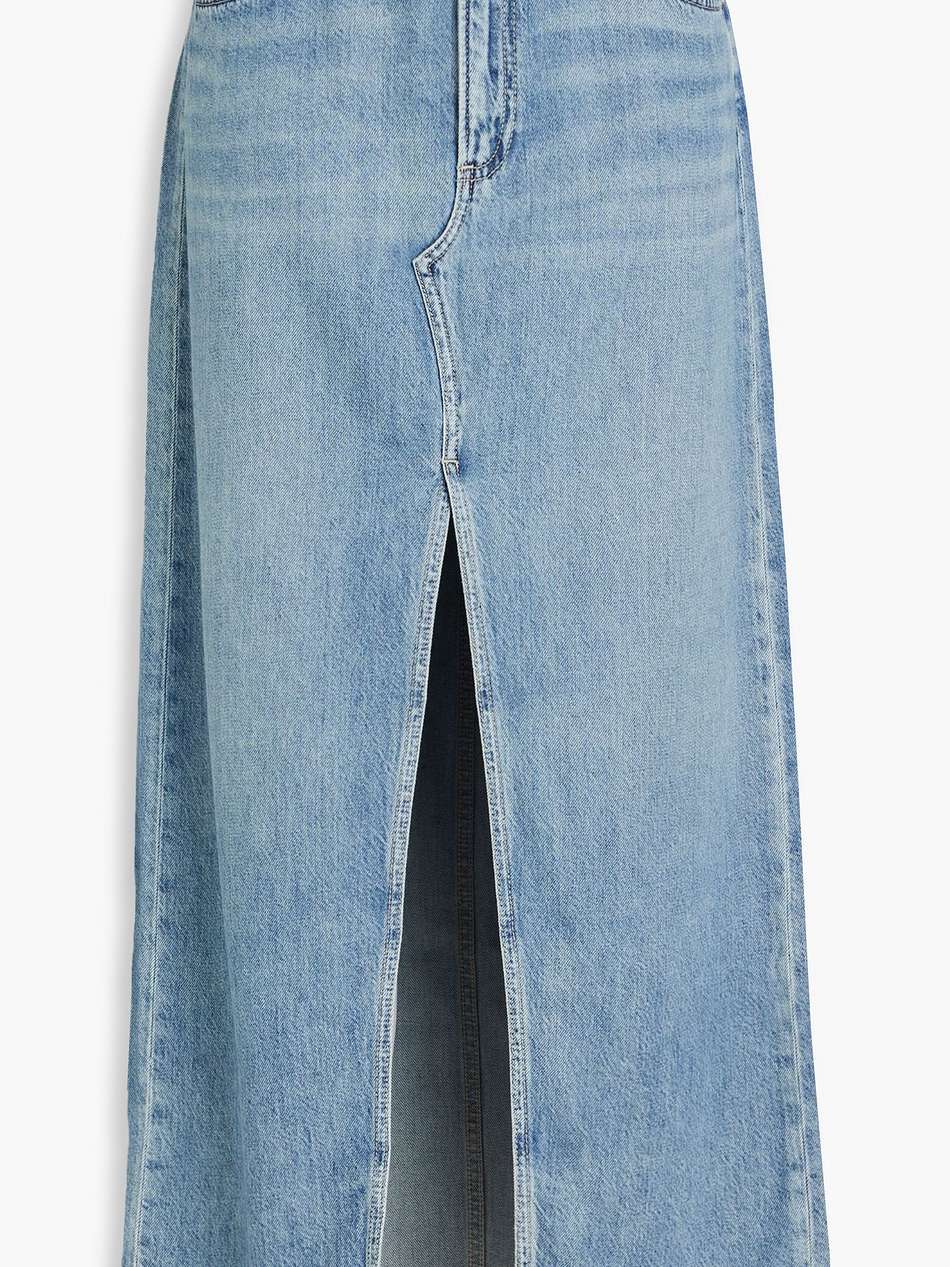 avery frayed denim maxi skirt
