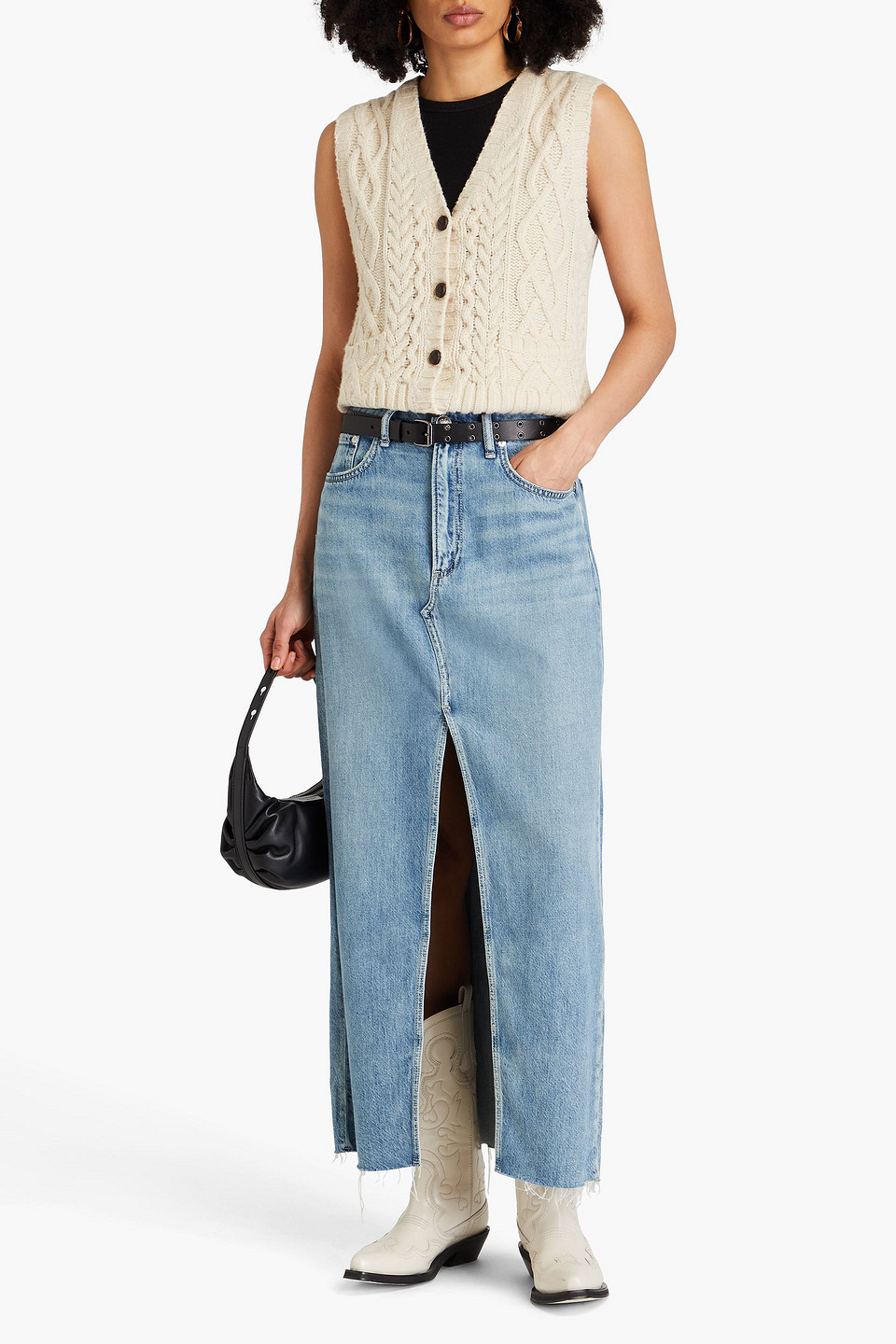 Shop Rag & Bone Avery Frayed Denim Maxi Skirt In Light Denim