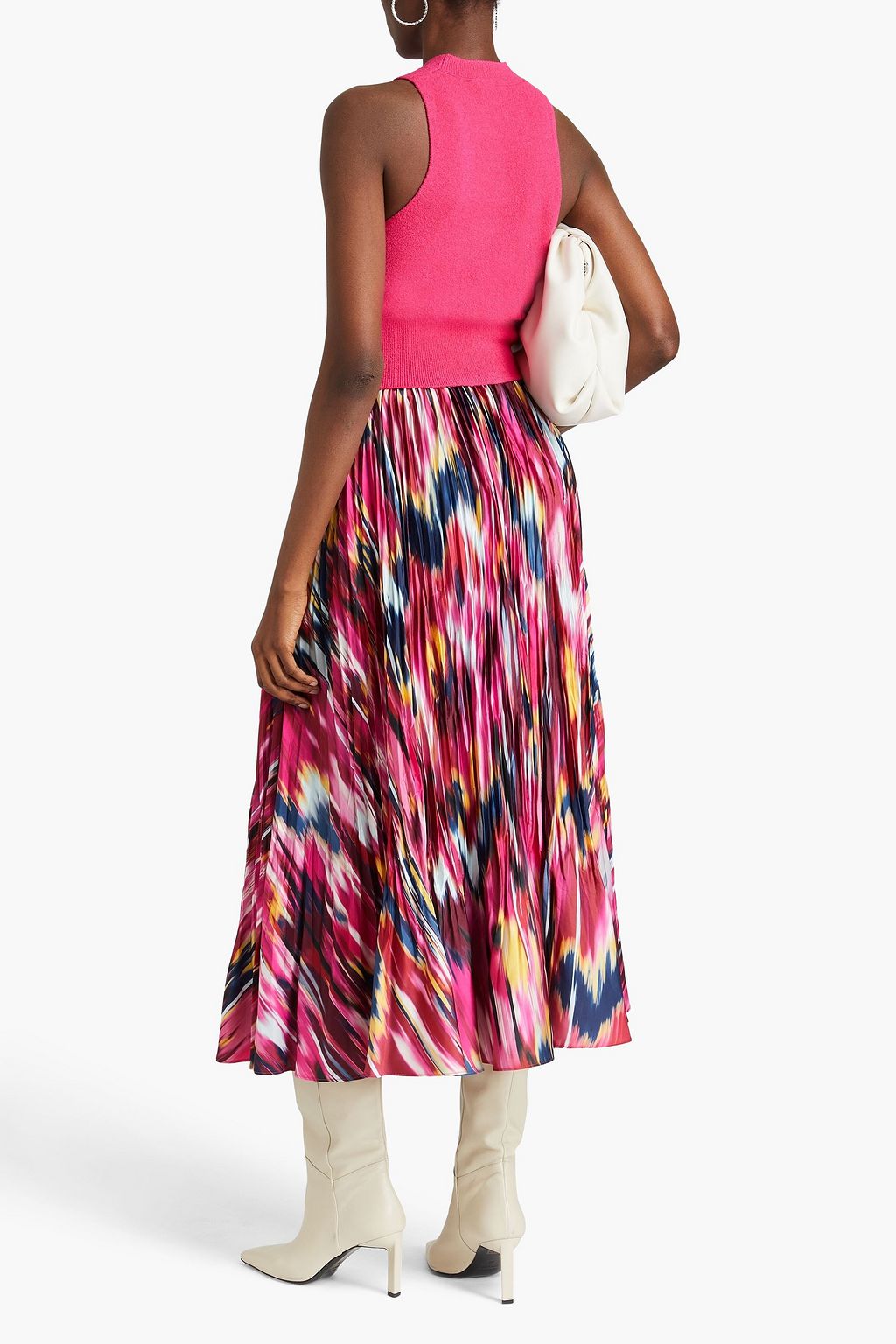 SIMKHAI Dulce printed plissé-satin midi skirt