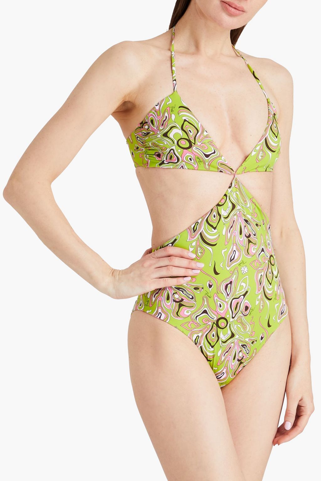 PUCCI Cutout printed halterneck swimsuit