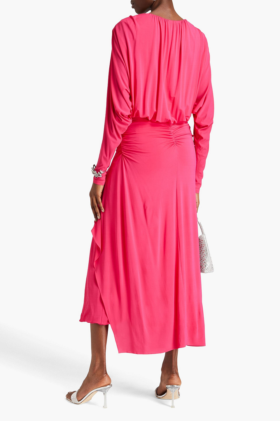 Shop Simkhai Ellie Ruched Jersey Maxi Dress In Fuchsia