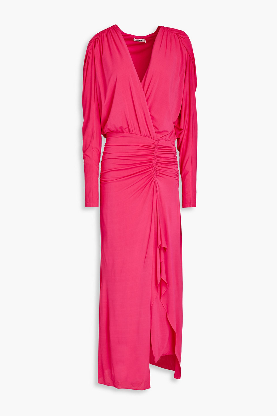 Shop Simkhai Ellie Ruched Jersey Maxi Dress In Fuchsia