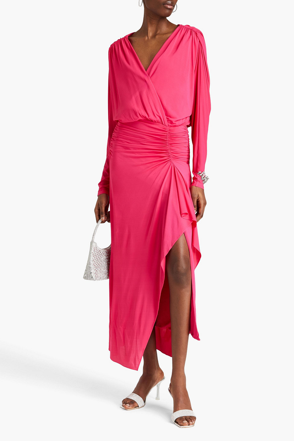 Shop Simkhai Ellie Ruched Jersey Maxi Dress In Fuchsia