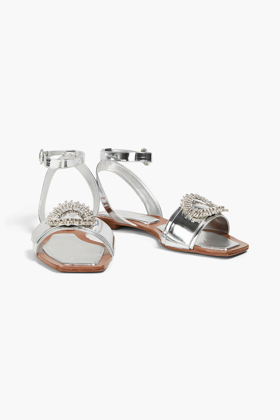 Shop Alexandre Birman Madelina Summer Embellished Mirrored-leather Sandals In Silver