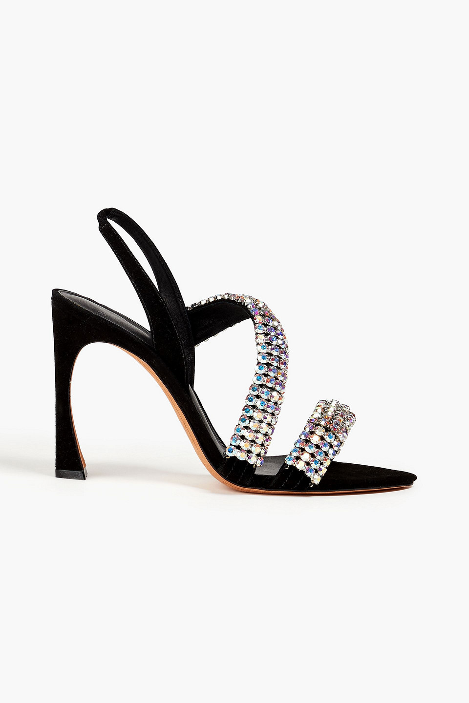 Shop Alexandre Birman Alanis 100 Crystal-embellished Suede Slingback Sandals In Black