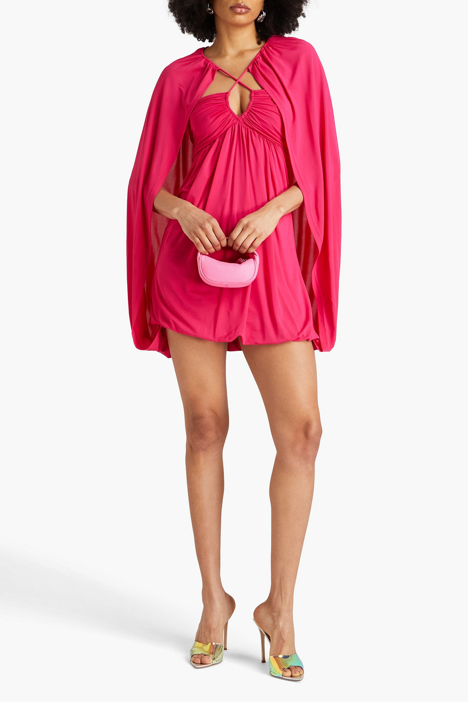 Simkhai Sorina Cape-effect Jersey Mini Dress In Fuchsia