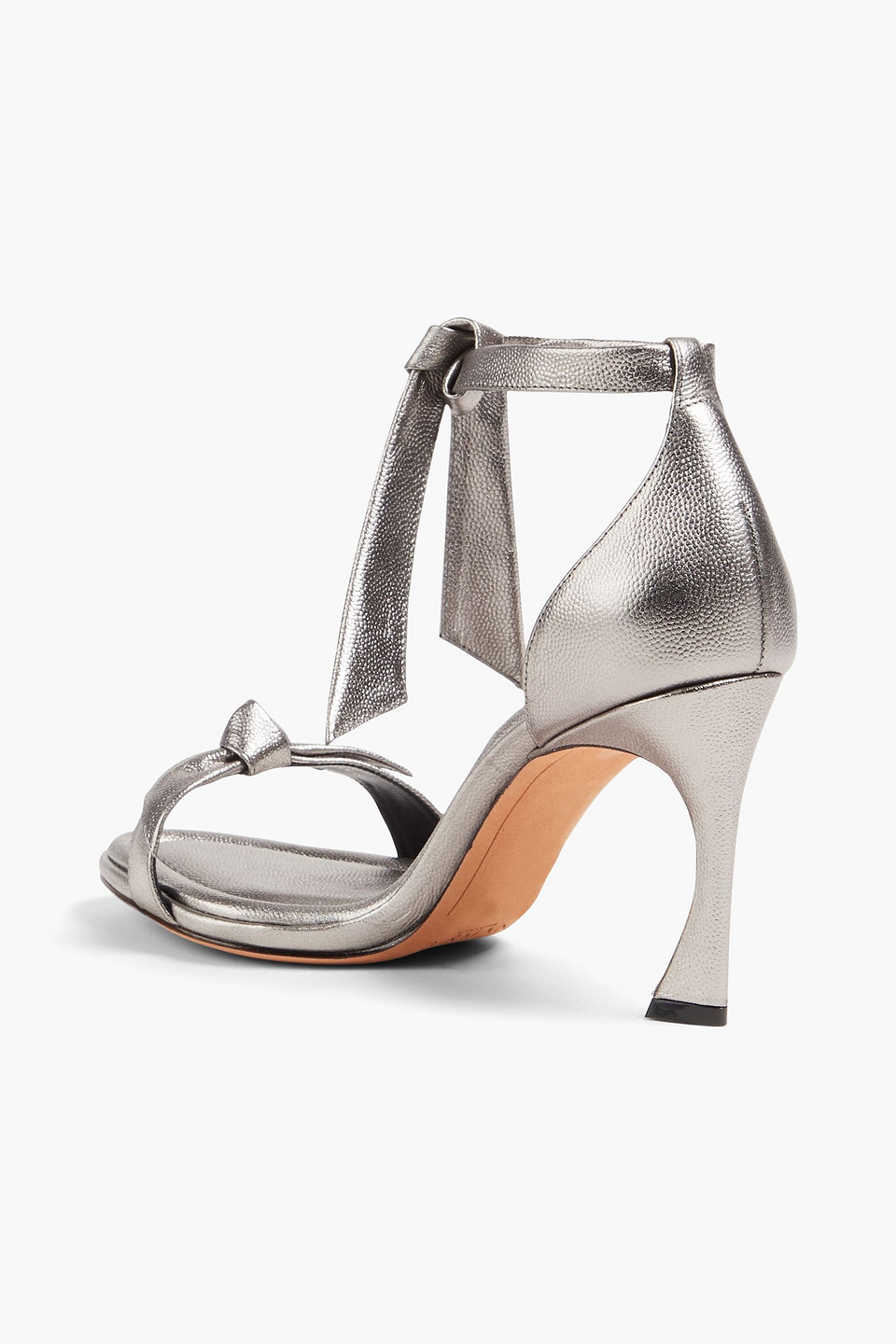 Shop Alexandre Birman Clarita 85 Bow-detailed Metallic Textured-leather Sandals In Silver