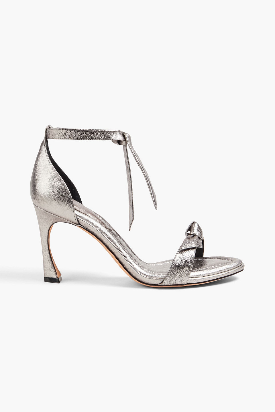 Shop Alexandre Birman Clarita 85 Bow-detailed Metallic Textured-leather Sandals In Silver